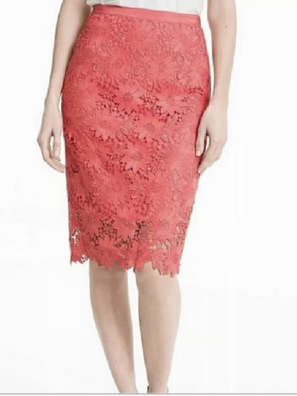 White House Black Market Lace Pencil Skirt Womens Sz 4 Pink Feminine Cocktail